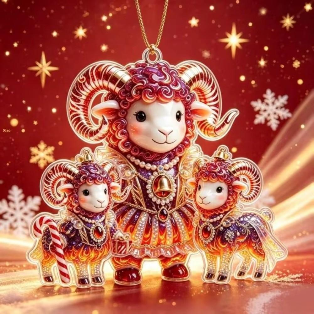 Shining Goat Hanging Ornament Set 2D Flat Christmas Tree Ornament Gifts Keychain  Bag Charms