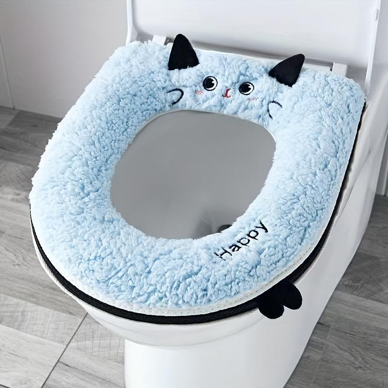 

New Cartoon Cat Toilet Seat Cushion Soft Waterproof Zipper Toilet Cover Removable Warm Thickened Toilet Seat Pad Universal синий