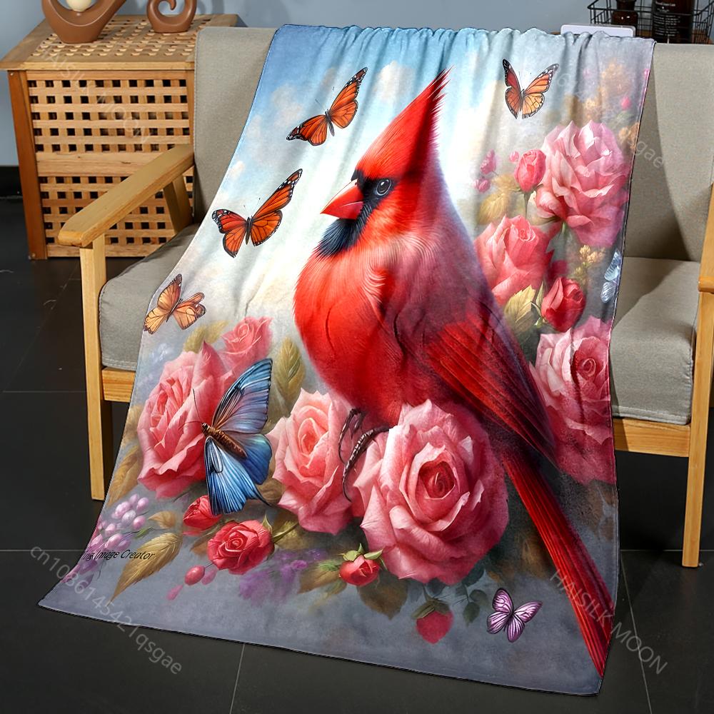 Cardinal Butterfly Fantasy Print Blanket Warm Soft Luxury Gifts for Children Adults Suitable for Home Bed Sofa Travel RV