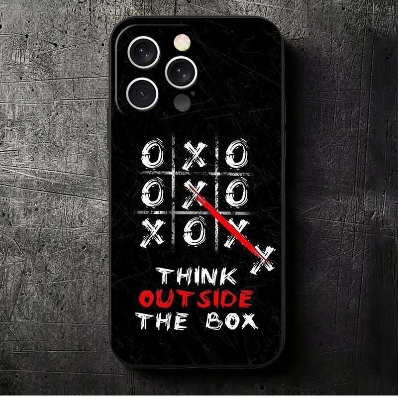

Think Outside The Box Soft Phone Case for iPhone 16 16E 17 Air 15 Pro Max 14 Plus 13 Mini 11 12 7 Black Cover Back Shell iPhone 15 Plus
