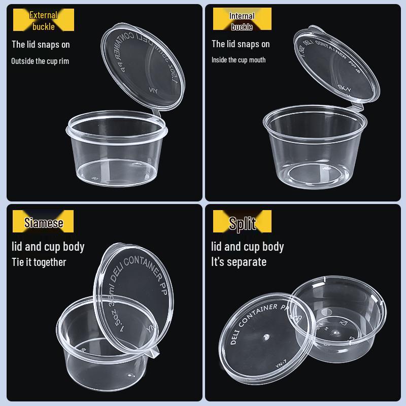 Disposable Plastic Sauce Cups with Lids - Small Chili Oil & Seasoning Container for Commercial Use.
