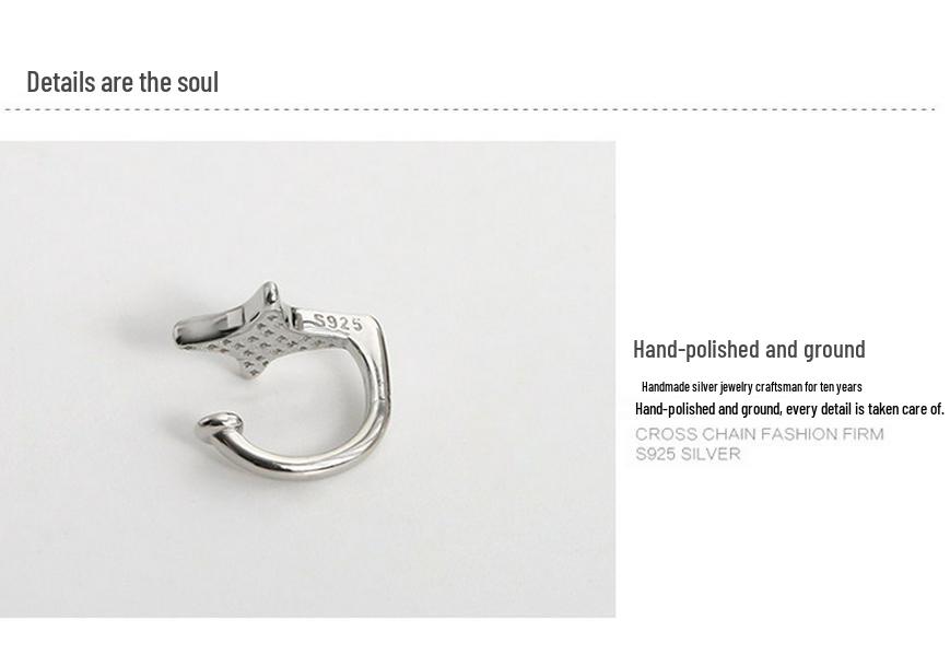 S925 Sterling Silver Four-Pointed Star Ear Cuff - No Piercing Women's Earrings, Simple Design, Summer Cartilage Clip
