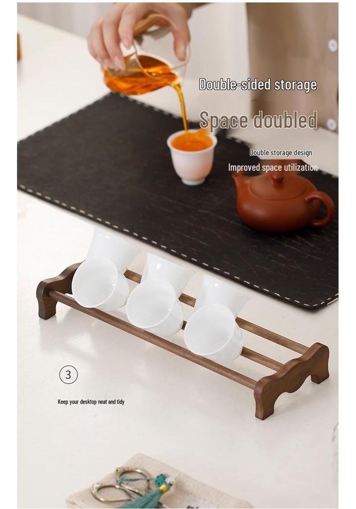 Carbonized Black Walnut Tea Cup Drying & Storage Rack - Kung Fu Tea Set Accessory