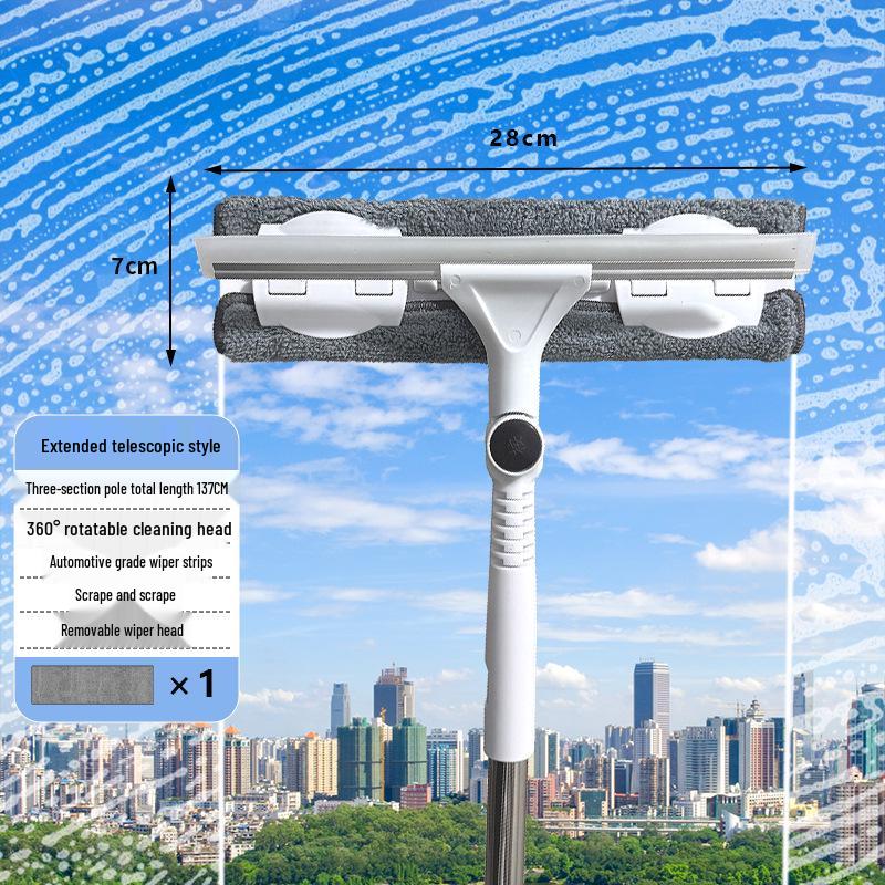 Double-Sided High-Rise Window Cleaning Gadget with Extended Pole