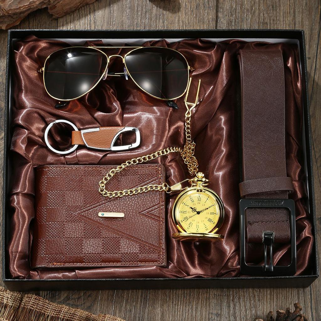 Boxed Fashion Men's Quartz Watch Wallet Sunglasses Belt Men's Luxury Gift Sets Father's Day Gifts Factory Cheap Price