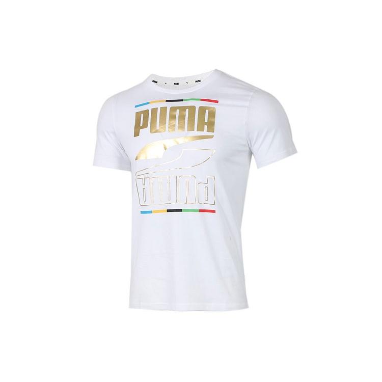 PUMA Casual Sports Bronzing Logo Alphabet Printing Round Neck White Men s 586589-02 XL
