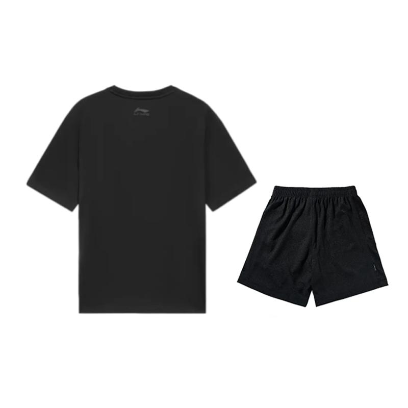 Li-Ning Summer Mens Short Sleeve Comfortable Breathable Skin-Friendly Sweat-Wicking Simple Versatile Fashion Casual Sports Suit AHSUB03-1+YATV113-1