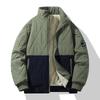 Men's Standing Collar Cotton Coat with Winter Fleece Warm Jacket, Casual Cotton Coat, Diamond Grid Cotton Coat