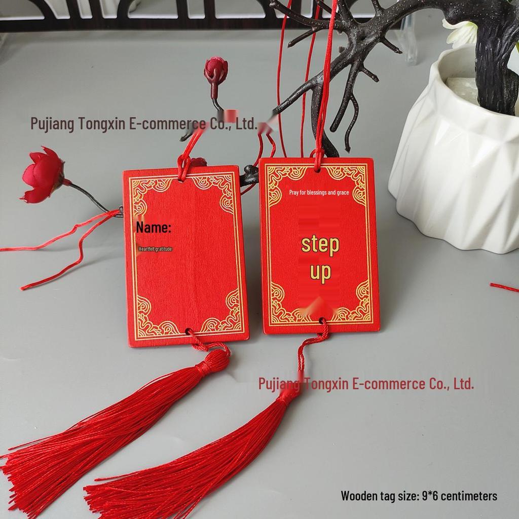 Handwritten Wooden Blessing Plaque Hanging Decoration - Customizable with Logo for Temples and Scenic Areas