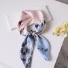 68Cm Pink Blue Flower Printed Scarf Women'S Spring And Summer New Imitation Silk Scarf Fresh And Versatile Headscarf Shawl