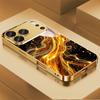 Funda de teléfono premium de cristal galvanizado para iPhone 17, 16, 15, 14, 13, 12, 11pm Pro Plus. Diseño de meteorito y luna dorados.