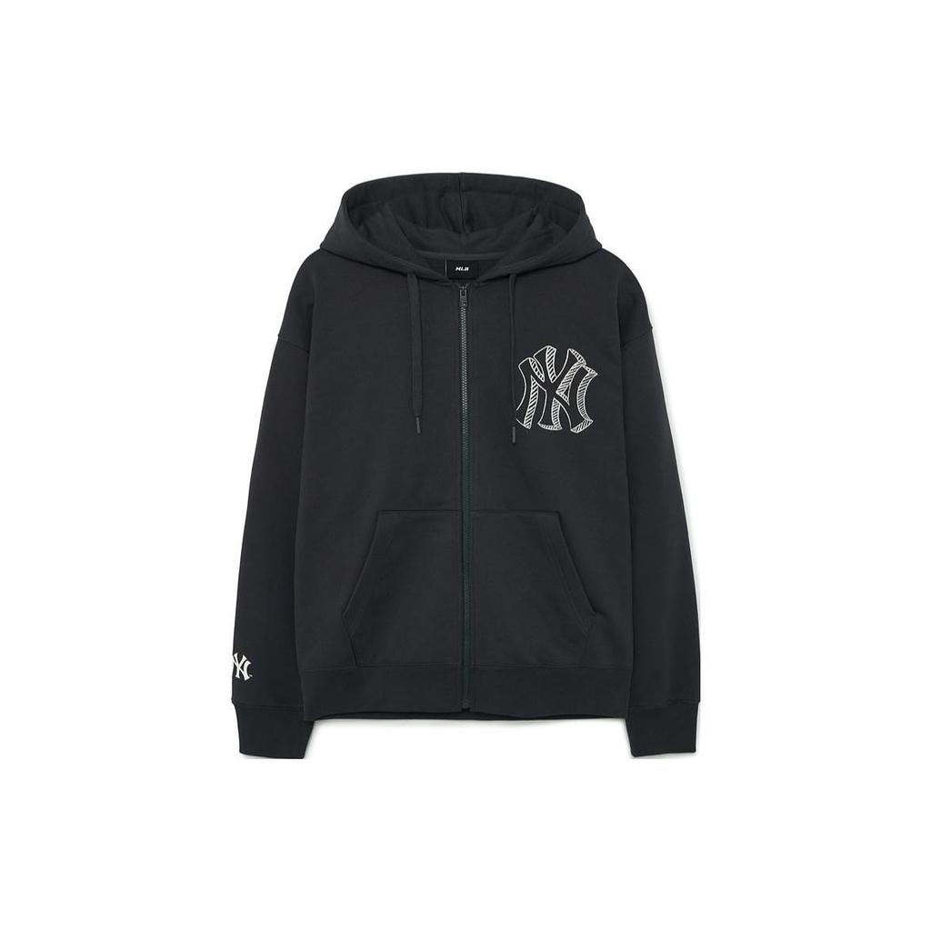 MLB Mega Logo NY Sweatshirts Unisex Carbon Gray Hooded Moderate Cardigan 3ATRB0334-50CGS