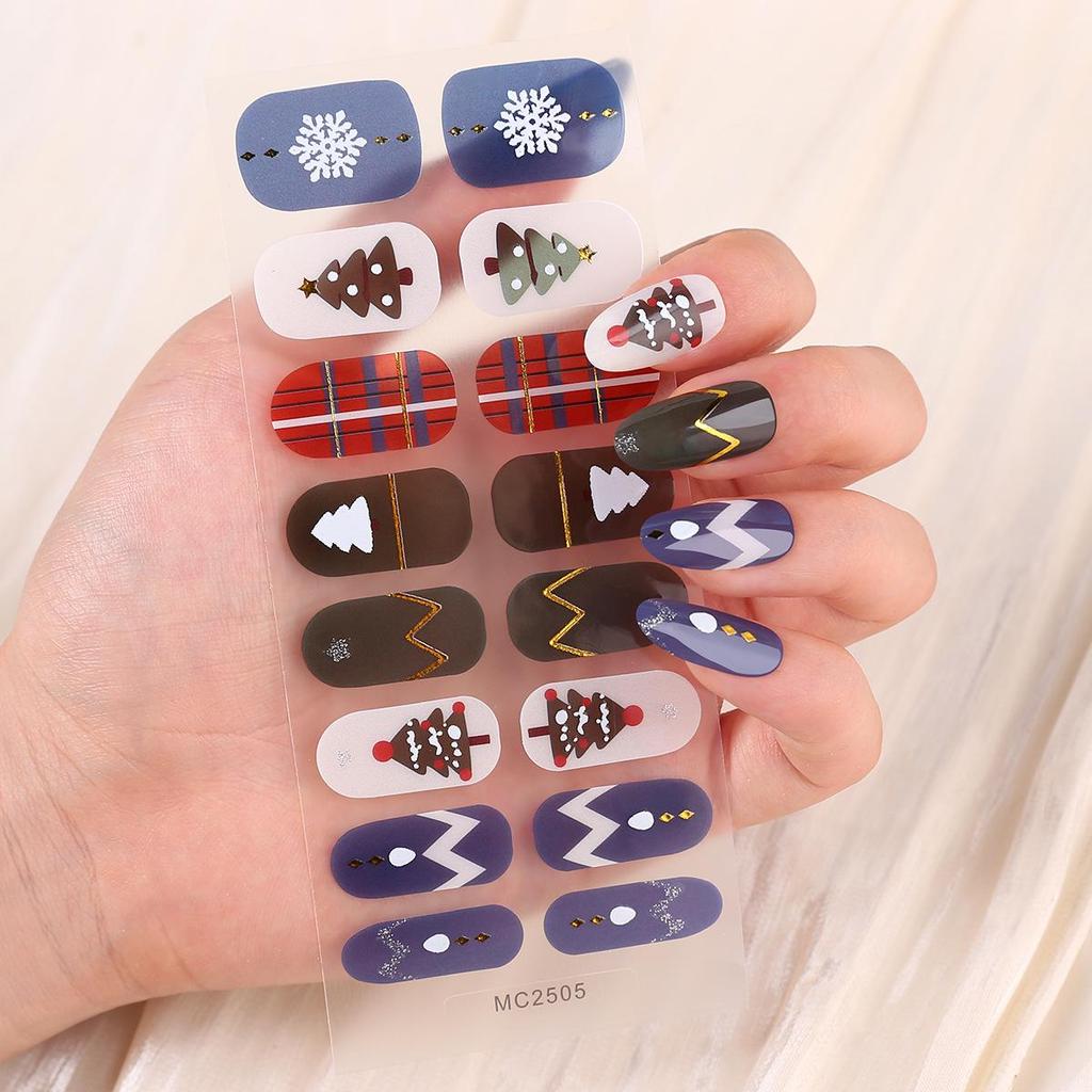 16-Piece European/American Christmas Gel Nail Stickers – No-Bake, French Manicure Style