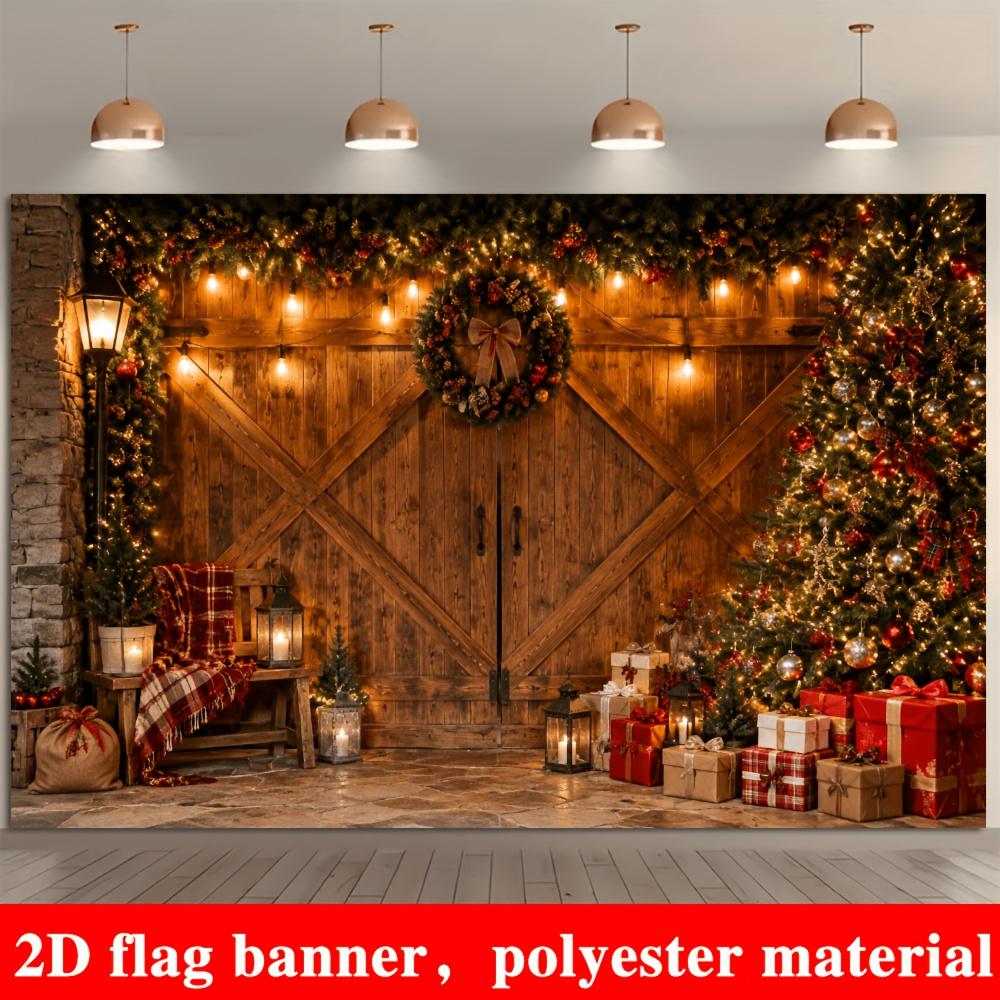 1Pcs Retro Wooden Gate Christmas Trees Decoration Background Winter Backdrop For Photo Studio Photo Booth Party