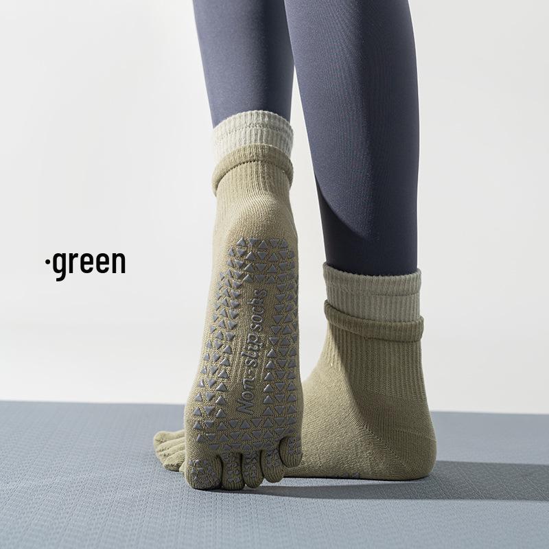 

Women s Non-Slip Five-Toe Yoga Socks - Autumn/Winter Pilates Mid-Calf Roll-Down One Size светло-зеленый