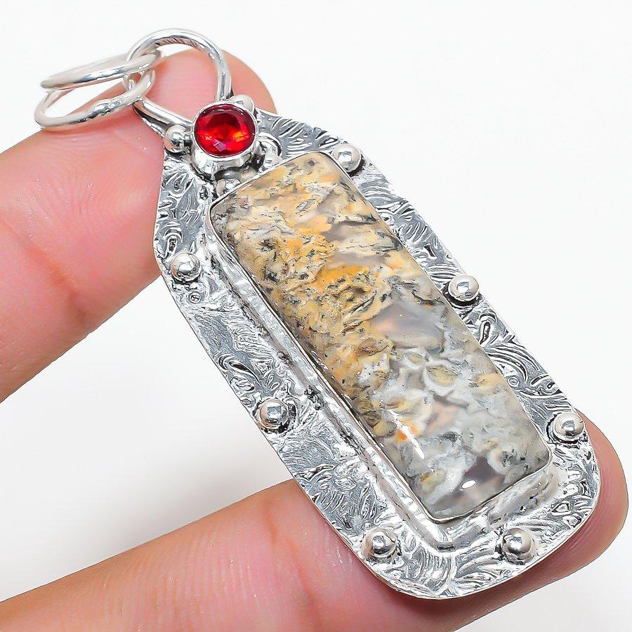 

Natural Russian Dendritic, Garnet 925 Sterling Silver Gift Pendant 2.56 G7a54
