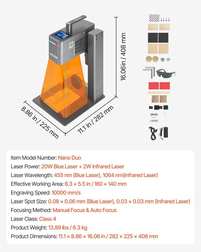 2-in-1 Dual Laser Engraver, 10,000 Mm/s High Speed, Portable 20W Blue and 2W IR Laser Engraving Machine, 160 X 140 Mm Engraving Area, Manual & Auto