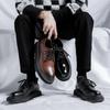 Fashion Black British Style Thick Bottom Round Toe Patent Leather Shoes Work Shoes Handmade Casual Formal Oxford Shoes Lace Up Men Shoes