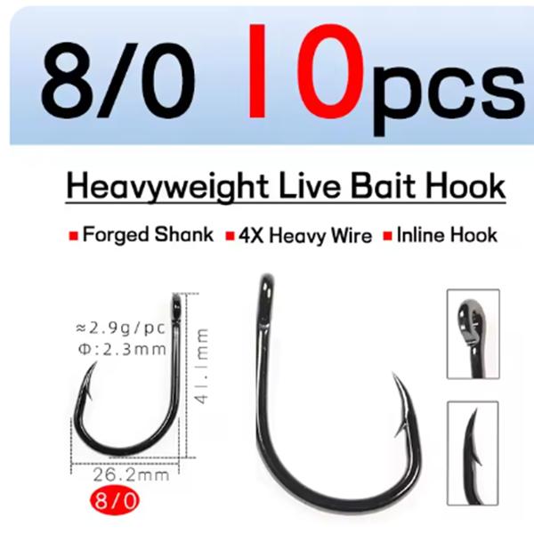 10PCS/Bag 4X Strong Live Bait Hook 3/0 - 11/0 Heavy Duty Saltwater Single Jig Fishhook for Deep Sea Boat Fishing