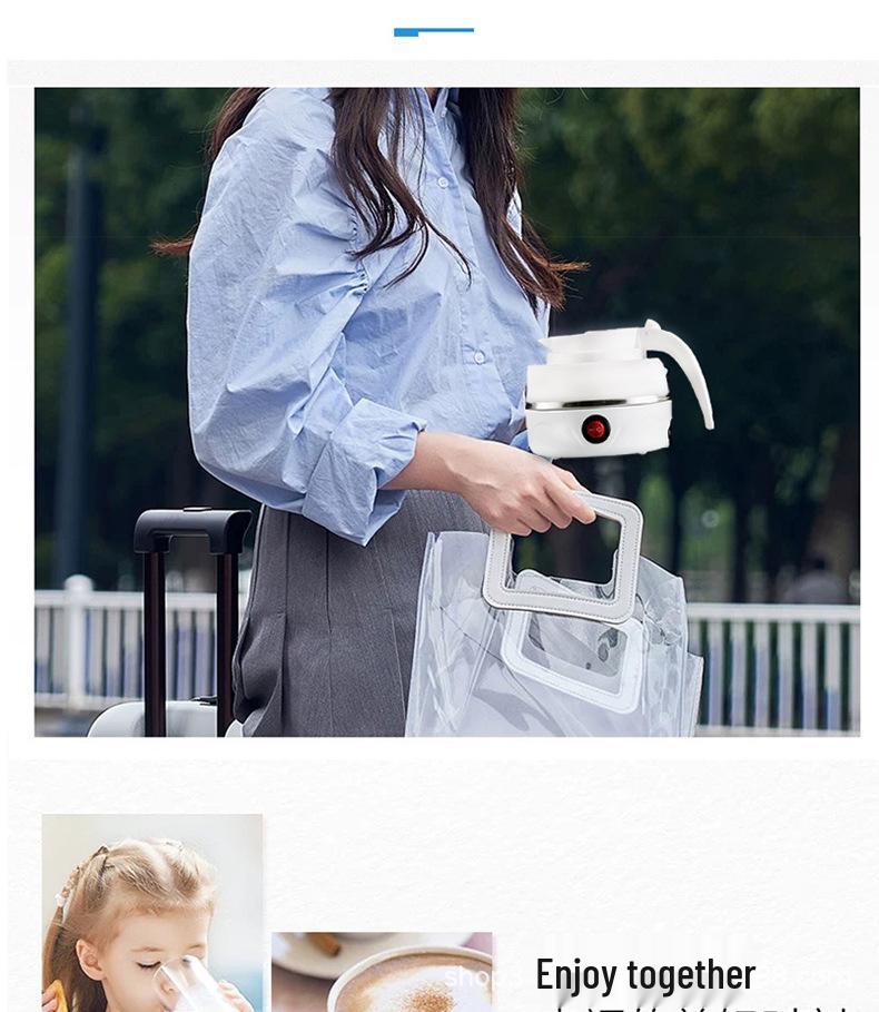 Foldable Travel Electric Kettle, Silicone Retractable, 304 Stainless Steel, Portable, Wide Voltage 110V-240V Universal.