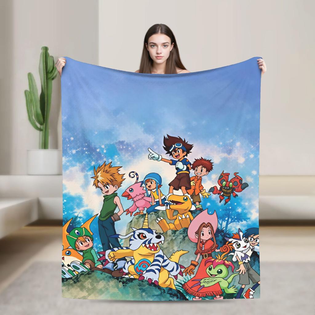 Digimon Plush Blanket Girls Boys Flannel Throw Blanket For Couch Chair Super Soft Quality Bedspread Gift