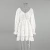 Vintage Puff Long Sleeve White Dress for Women Elegant Square Collar Women's Dress Cotton Short Dress