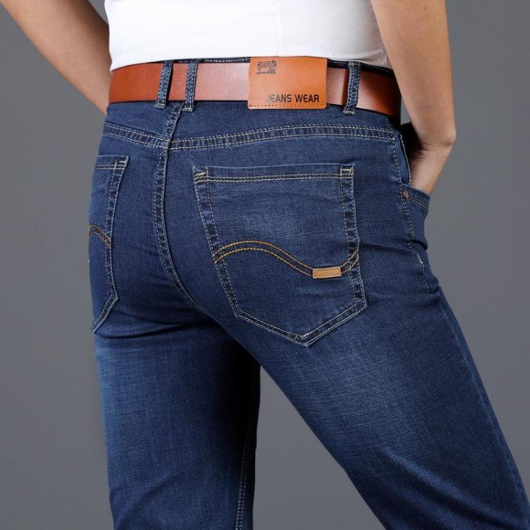 New Four Seasons Wearable Stretch Denim Jeans for Men Business Casual Straight Leg Long Pants Simple Versatile