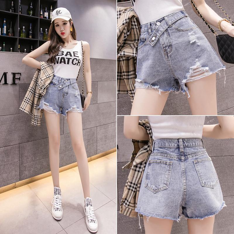 

Women s High-Waisted Ripped Denim Shorts - Summer 2021 Trend XL 113-125 lbs