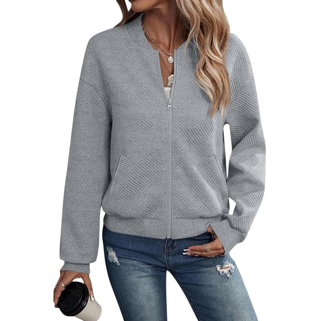 Damen Langarm Sweatshirtjacke mit Reißverschluss Durchgehender Reißverschluss Leichte Jacke Lässiger, lockerer Oberbekleidungsmantel