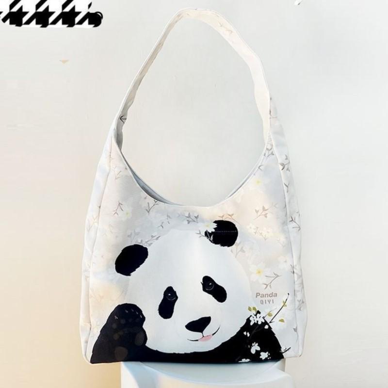 JIAERDI Sweet Cute Cartoon Panda Tote Bag Women Floral Print Large Capacity Shoulder Bags Ladies Casual Versatile Handbag 2025