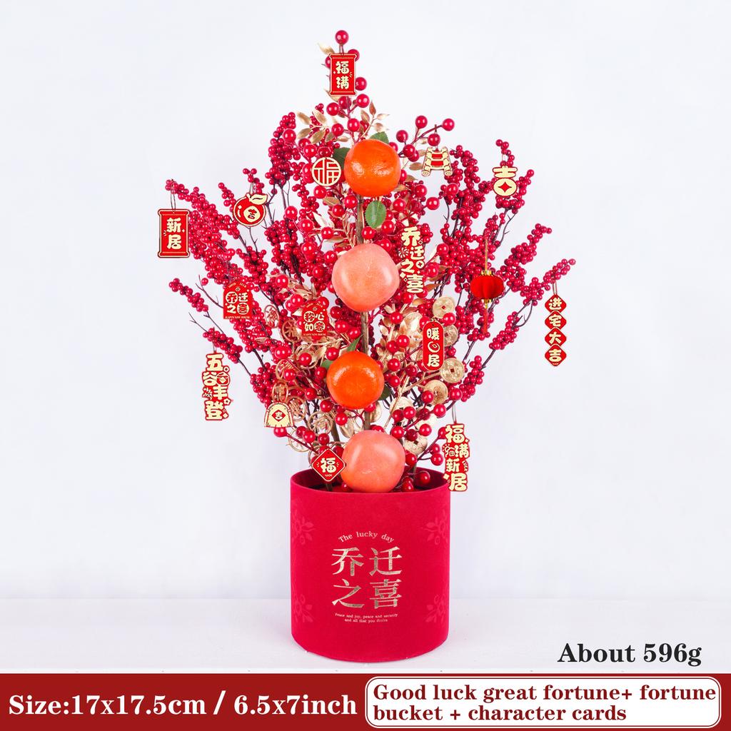 Uflower Lunar New Year Artificial flowers 2026 New Year Artificial Red Fruit Berry Pot Wedding Party Home Room Decorations