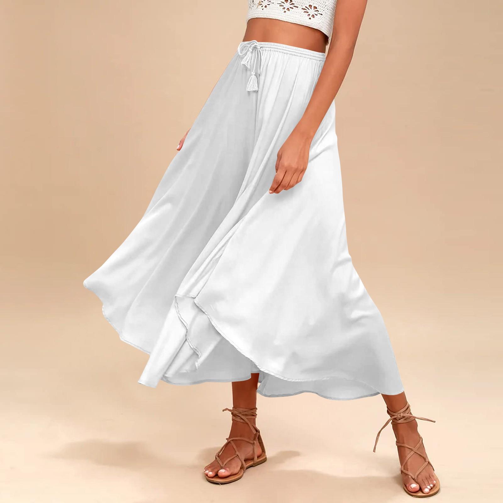 

Женское модное платье макси с высокой талией в богемном стиле, повседневная длинная летящая пляжная юбка XL белый
