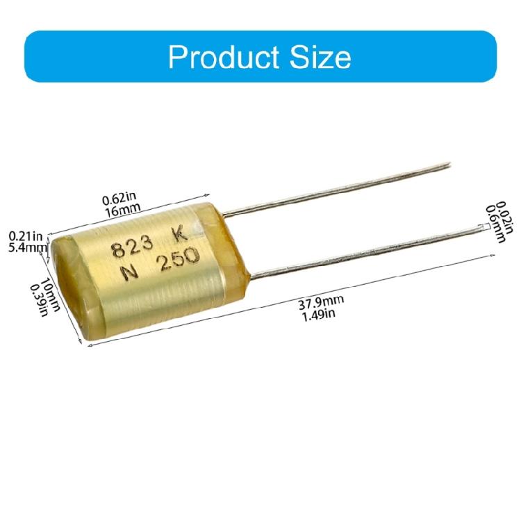 10Pcs Premium Capacitors 250V 823K with Two Metal Pins Easy Installation for Guitar Sound Output Quality Enhancement