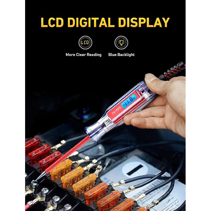 Heavy Duty 3-65V Backlit Digital LCD Circuit Tester, Test Light With 140 Inch Extended Spring Wire, Car Truck Low Voltage & Light Tester With