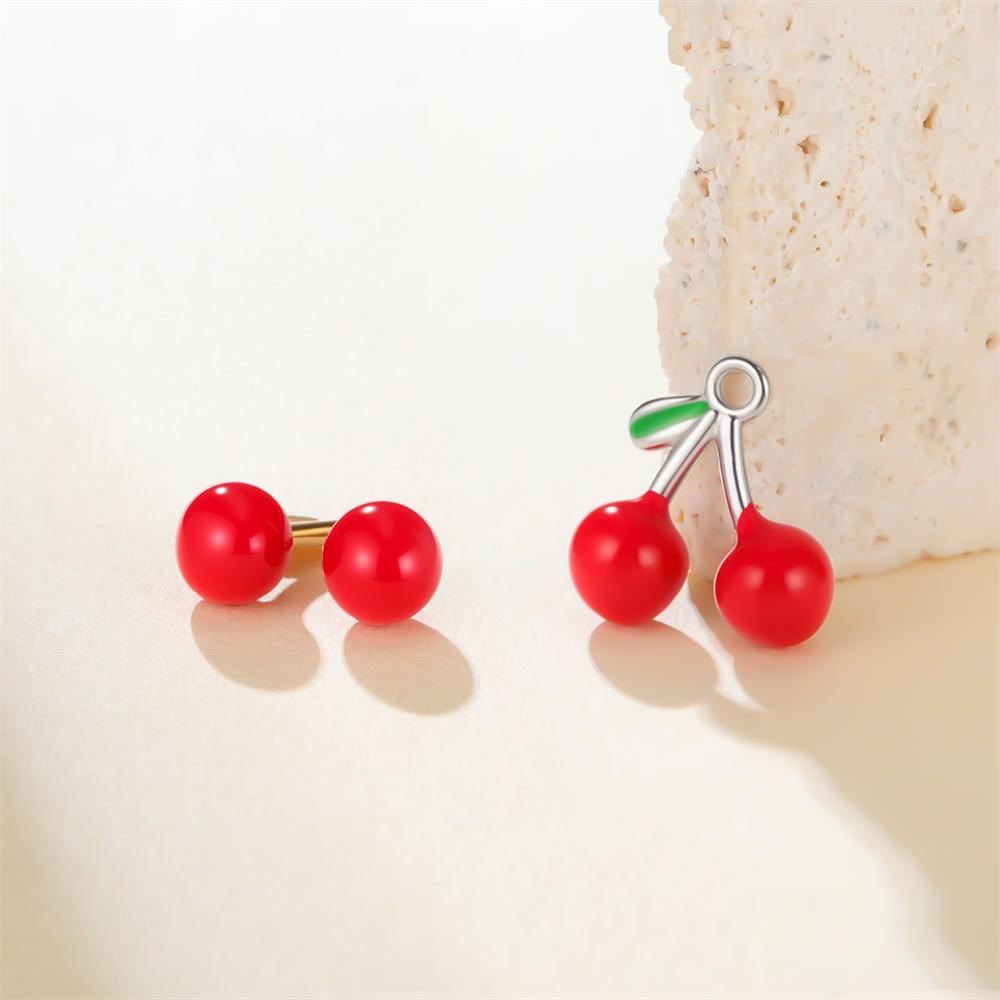 5pcs Red Enamel Cherry Charms Stainless Steel Fruit Pendants for DIY Bracelets Necklaces Jewelry Making Accessories Handmade DIY