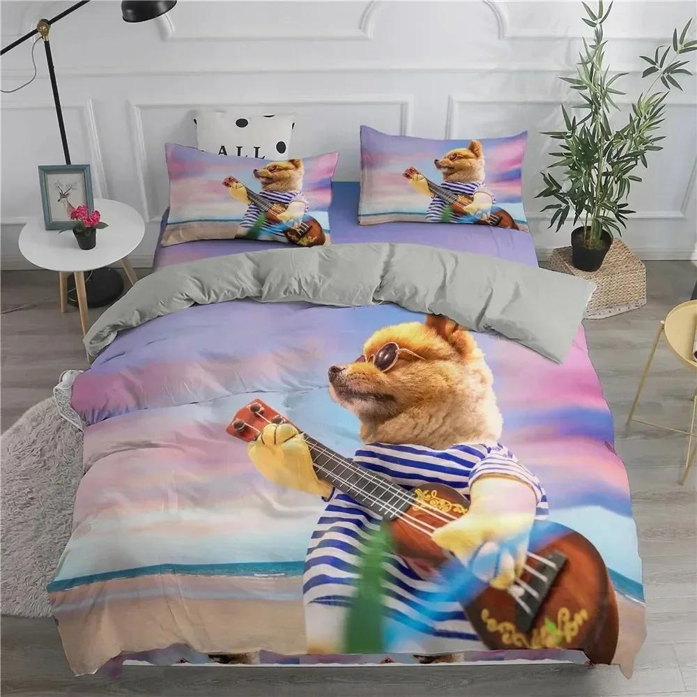 Topp Pomeranian Hund Kung Drottning Påslakan Valp Sängkläder Set för Tonåringar Vuxna Husdjur Djur Färgglad Himmel Polyester Täcke Överdrag storlek