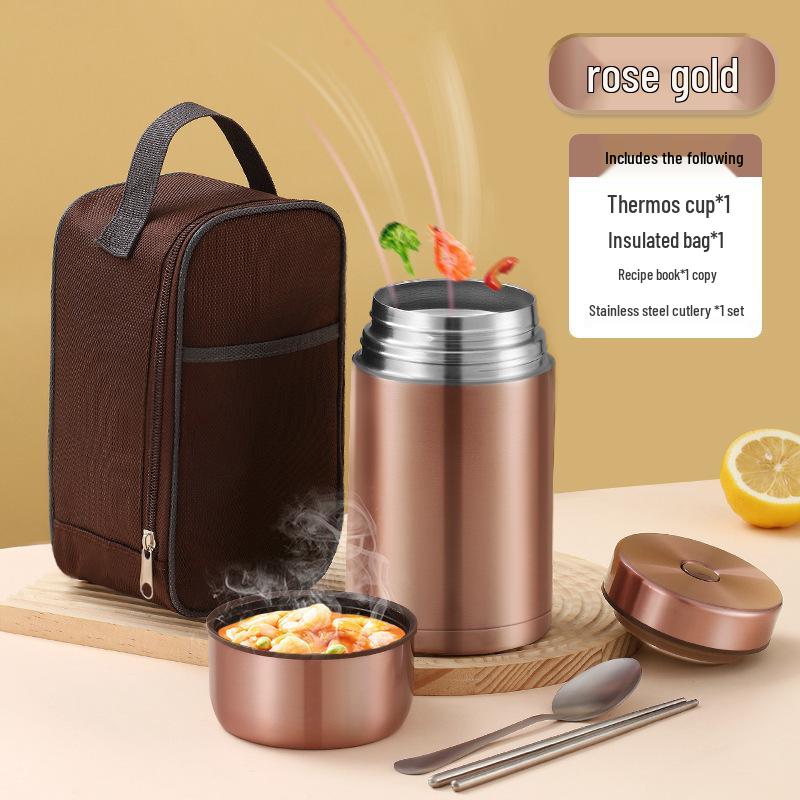 Portable Large Capacity Stainless Steel Thermos Pot: Insulated Stewing Kettle and Lunch Box for Office Women
