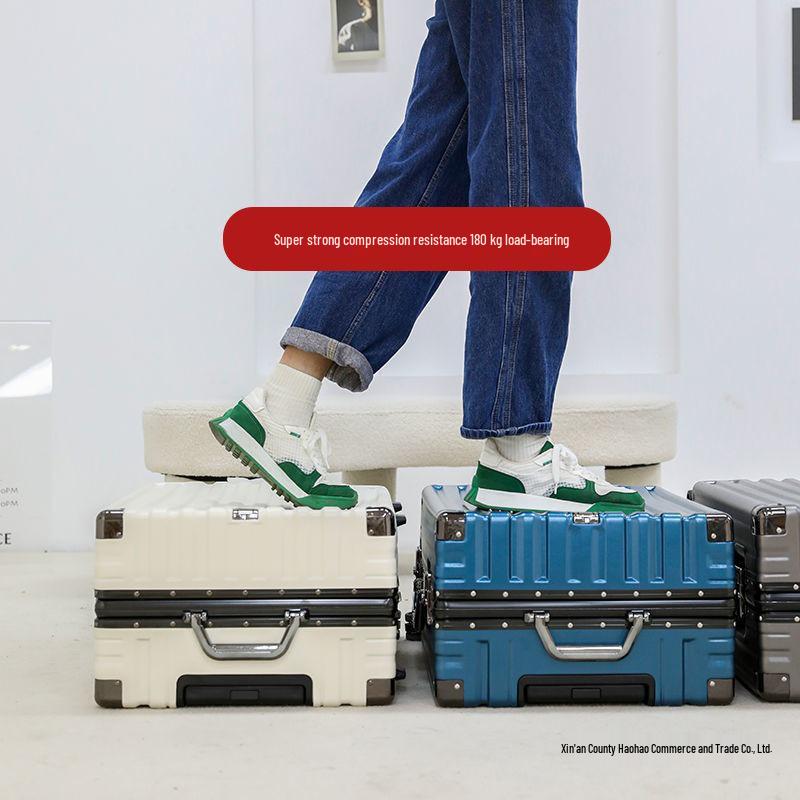 Durable Aluminum Trolley Suitcase with Silent Wheels, Large Capacity, Combination Lock - Ideal for Men, Women, and Students