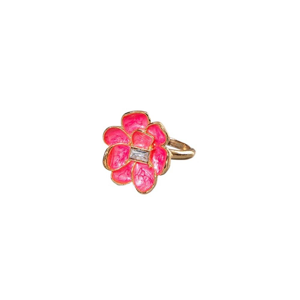 Camellia Flower Flower Ring Rhinestone French Irregular Ring Sweet Enamel Finger Ring  Wedding розы красного