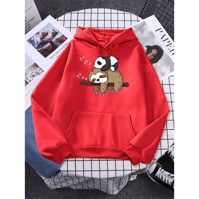 Panda Lying On A Sloth Prints Women Sweatshirt Autumn Warm Hooded Casual Fashion Hoodies All-Match Sportswear
