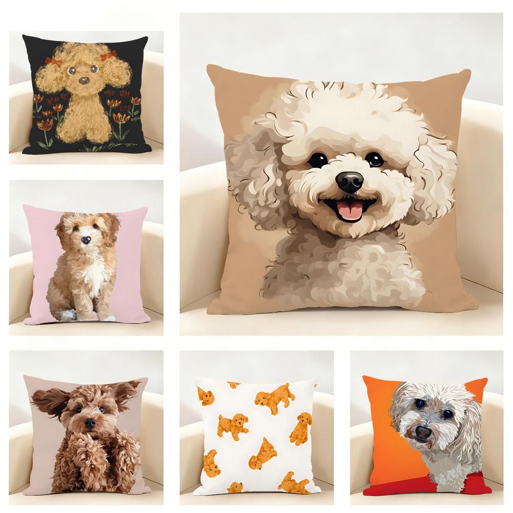 Elegant Simple Daily Toy Poodle Fruits Cushion Cover Linen Pillowcase Soft for Sofa Bed Home Room Decor