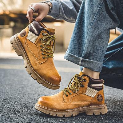 First Layer Pigskin Martin Boots Ami Kaji Retro Tooling Shoes Hand-polished Street Big Yellow Boots