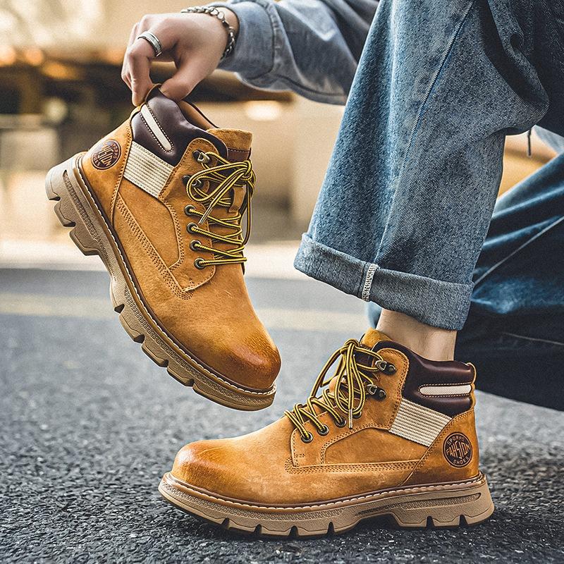 First Layer Pigskin Martin Boots Ami Kaji Retro Tooling Shoes Hand-polished Street Big Yellow Boots