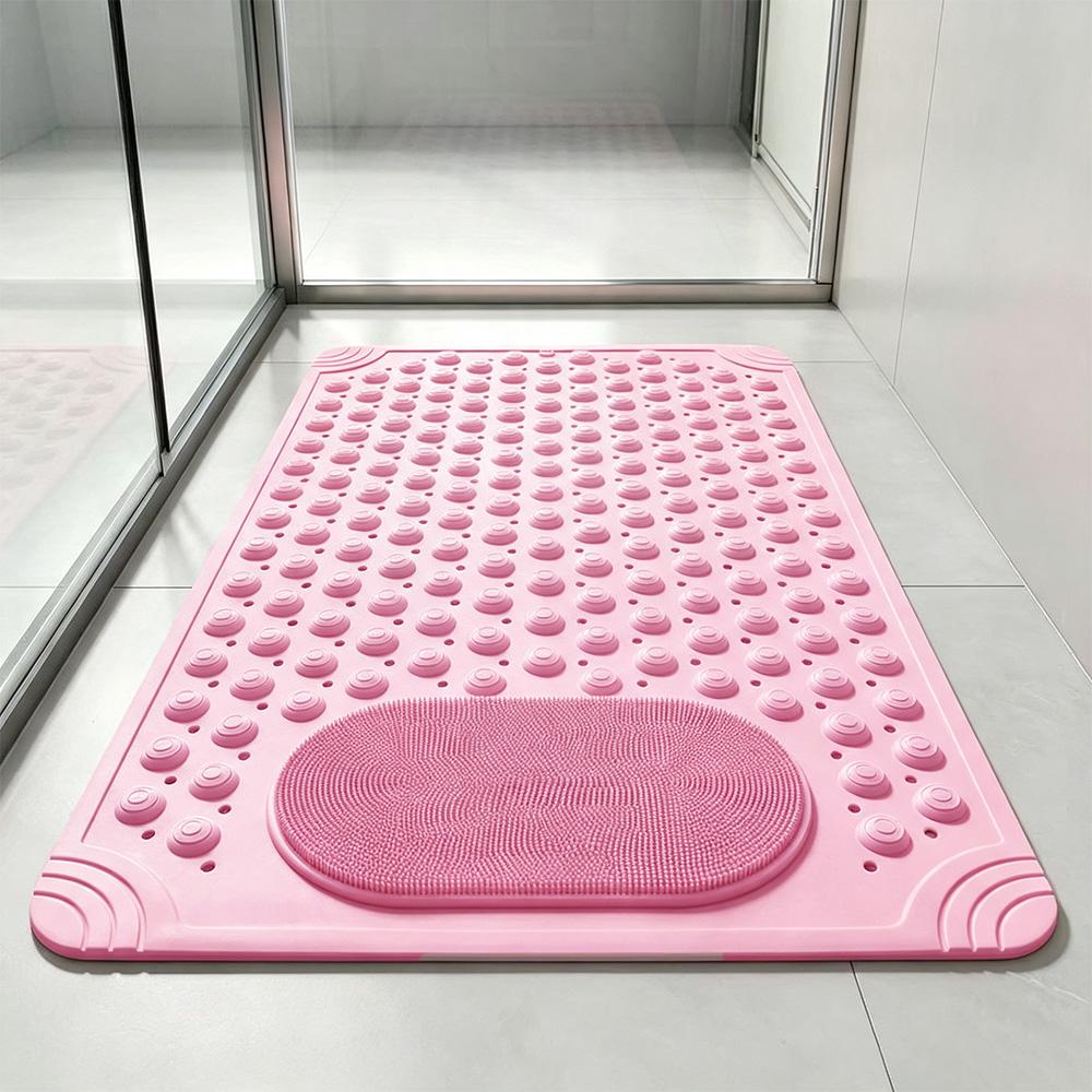 Non-Slip Shower Mat for Elderly Anti Fall Safety Bath Mat with Foot Scrubber, Suction Cups Drain Holes Bathroom Floor Mat