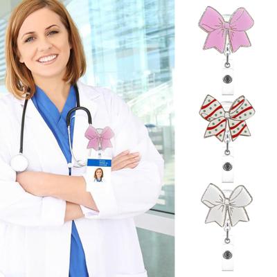Bow Badge Reel for ID Card Badge 360 Degree Rotation Clip Sparkling Non-Slip