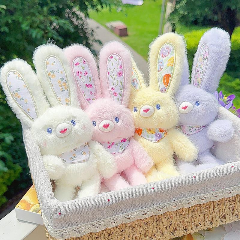 Rabbit Fluffy Plush Pendant Keychain With Flower Design For Accessories Backpack