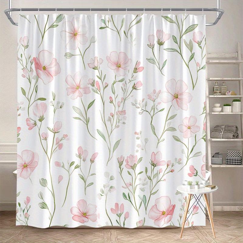 1 Delicate pink floral seamless pattern shower curtain with soft translucent petals on white background for bathroom 90X180cm