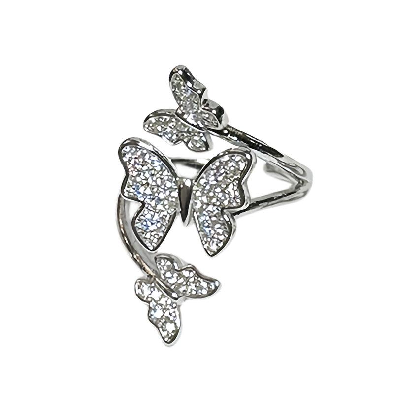 Elegant Full Diamond Exquisite Butterfly Opening Ring Adjustable Stacking High-End Niche Design Index Finger Ring