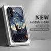 Starry Sky Black Cat Tempered Glass Phone Case Suitable for Samsung Galaxy S26 S25 S24 S22 S21 S20 FE/Ultra/Plus Anti Drop
