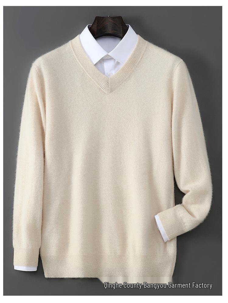 Men's Pure Wool V-Neck Sweater - Loose Fit, Plus Size, Cashmere Blend, Autumn/Winter Collection